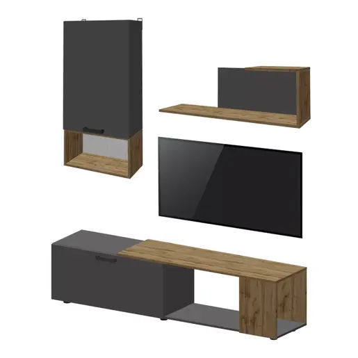 361-000099 Сет за дневна соба Poelfy темна сива-даб 170x37.5x42cm