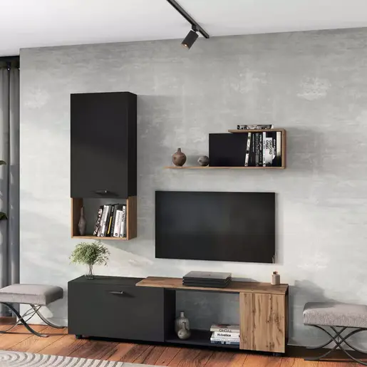 361-000099 Сет за дневна соба Poelfy темна сива-даб 170x37.5x42cm