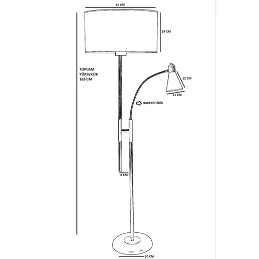 534LUN4275 Подна ламба Forza Eskitme Lambader Silindir Hasır Gül Kurusu Abajurlu