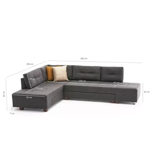 825BLC2541 Софа Manama Corner Sofa Bed Left - Anthracite