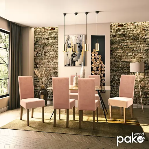 047-000041 Стол Ditta со ткаенина од гнило јаболко - дрвени ногарки орев