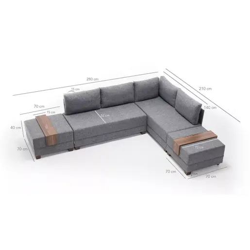 825BLC1003 Софа Fly Corner Sofa Bed Right- Grey