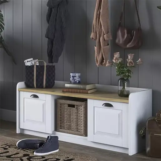 182-000023 Мебел за претсобје – клупа за чевли ARTHUR I со капацитет за 8 пара, во бела-орев боја 120×40×45 cm