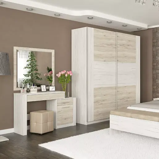 173-000042 Тоалетна маса со огледало Neruda бела антик-даб 114.5x39.5x76cm