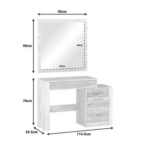 173-000042 Тоалетна маса со огледало Neruda бела антик-даб 114.5x39.5x76cm