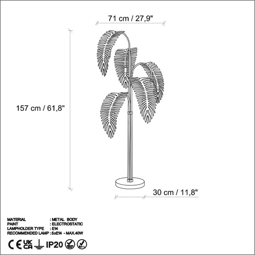 521SHN1537 Подна ламба Palm 13925 - Gold