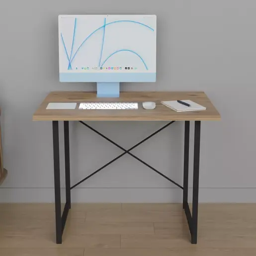 321-000022 Работна маса Ustando – даб/црна, 90x60x72 см