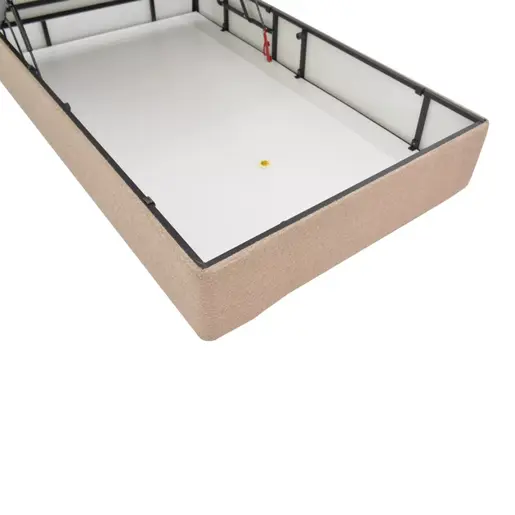 322-000024 Единечен кревет Tito со простор за складирање, тапациран со букле ткаенина во светло кафеава нијанса, 120x200cm.