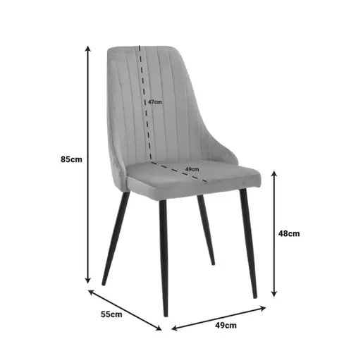 292-000046 Стол Azori кадифе темно сиво-црно метални ногарки 49x55x85cm