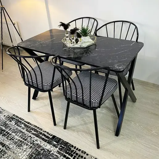 FD-4CKTSXL70110-1003 Трпезариска маса со 4 столици ХЕДЛАНД Темен мермер