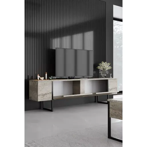 618BLY1253 Тв комода Luxe - Travertine, Black