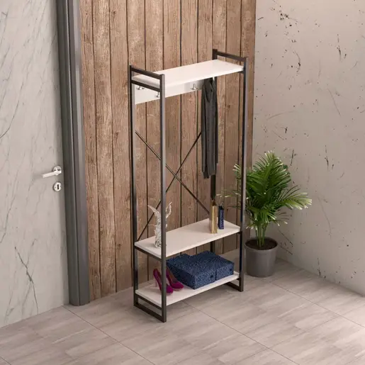 120-000469 Мебел за претсобје со закачалка BAKER во бела боја 90×34×180 cm