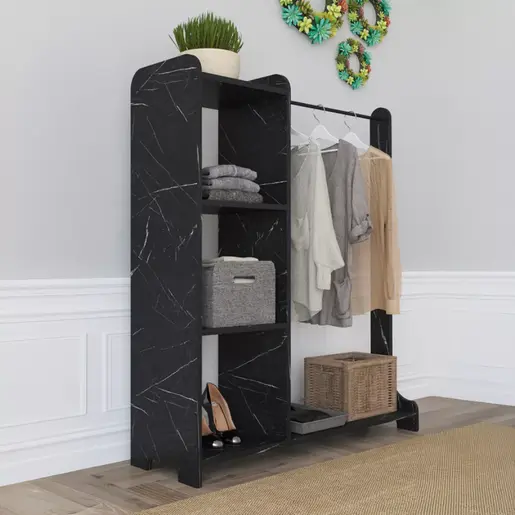 120-000608 Мебел за претсобје RENESME во црна боја со изглед на мермер 106×45×128 cm