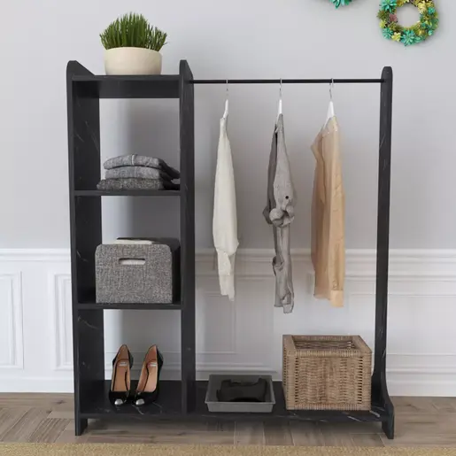 120-000608 Мебел за претсобје RENESME во црна боја со изглед на мермер 106×45×128 cm