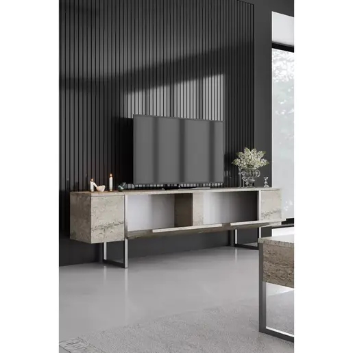 618BLY1255 Тв комода Luxe - Travertine, Silver