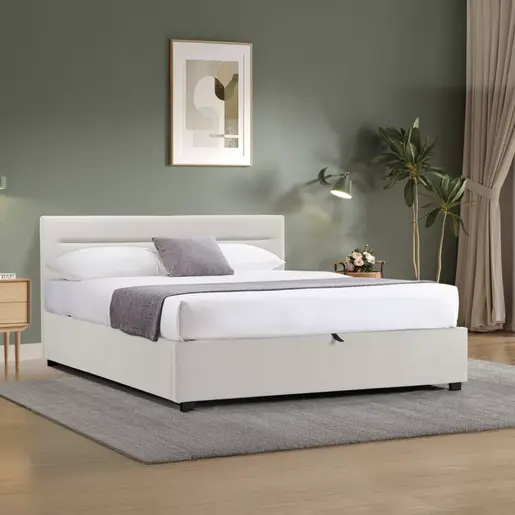 006-000061 Molito pakoworld velvet bed in ecru shade with storage space 150x200cm