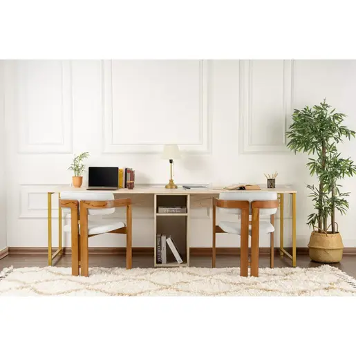 241NRD1107 Биро Twin Study Desk - Travertine, Gold