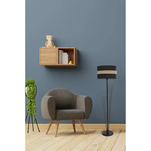 846STL3550 Подна ламба Kelebek Siyah Lambader Silindir 02 Rattan Abajurlu