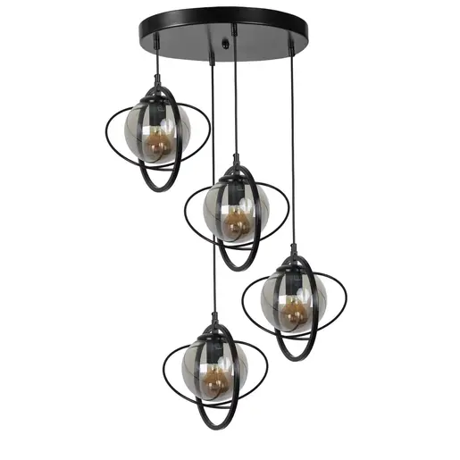 846STL1695 Лустер Nepal 4 Lü Tepsili Siyah Füme Camlı Sarkıt