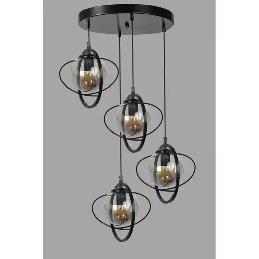 846STL1695 Лустер Nepal 4 Lü Tepsili Siyah Füme Camlı Sarkıt