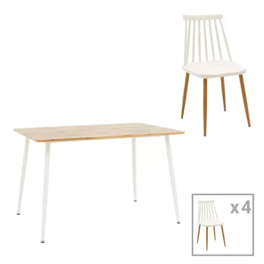 200-001005 Трпезариски сет Aurora-Cuba ство од 5 парчиња- во бела-сонома боја 120x80x75cm