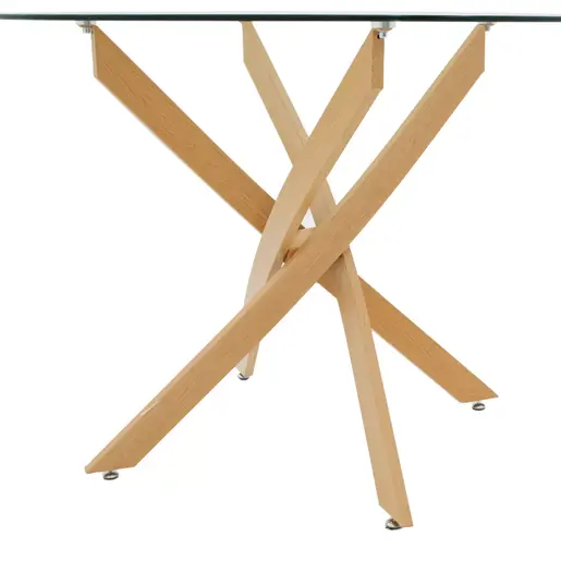 292-000061 Antoro маса со стакло и метални ногарки во природна нијанса D80x75cm