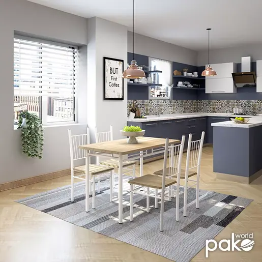 072-000001 Трпезариски сет Roza 5 парчиња боја сонома - ногарки бел гланц 120x70x75см