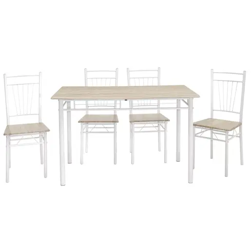 072-000001 Трпезариски сет Roza 5 парчиња боја сонома - ногарки бел гланц 120x70x75см