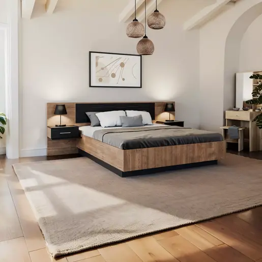 173-000012 Дупли кревет Romilly боја црн сјај-орев 160x200cm