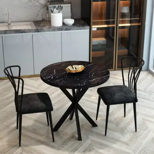 FD-2CKTSSLR70-1003 Трпезариска маса со 2 столици ПУЛМАН Темен мермер