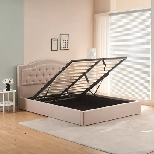 347-000014 Дупли кревет со простор за складирање Majore беж Тапациран 160x200cm