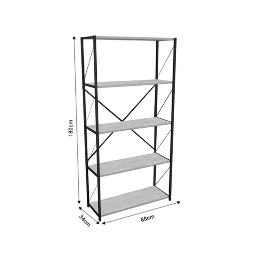 321-000003 Полица Tikilmo даб-црн метал 88x34x180 см