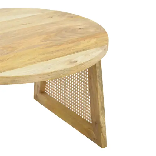 376-000007 Клуб маса Tamarind – манго дрво (природен финиш) со ратан акценти 65x65x40см