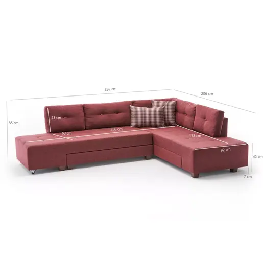 825BLC1185 Софа Manama Corner Sofa Bed Right - Claret Red