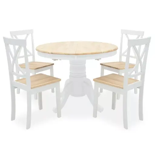 200-000296 Трпезариски сет 5 парчиња Lars Проширувајќи Дрвено-МДФ во бело-природна боја D100(+38)x100x75cm