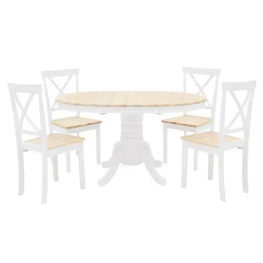 200-000296 Трпезариски сет 5 парчиња Lars Проширувајќи Дрвено-МДФ во бело-природна боја D100(+38)x100x75cm