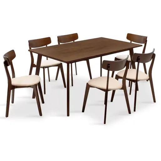200-000190 Трпезариски сет Benson - Toto 7 парчиња 150x90x75см во Орев - беж ткаенина