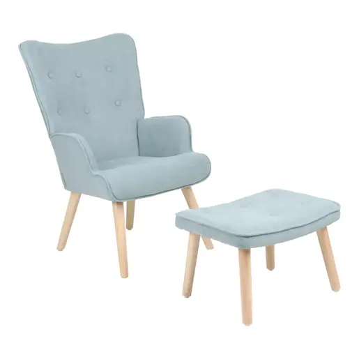 255-000078 Melisia фотелја со табуретка ментол ткаенина-дрвени ногарки