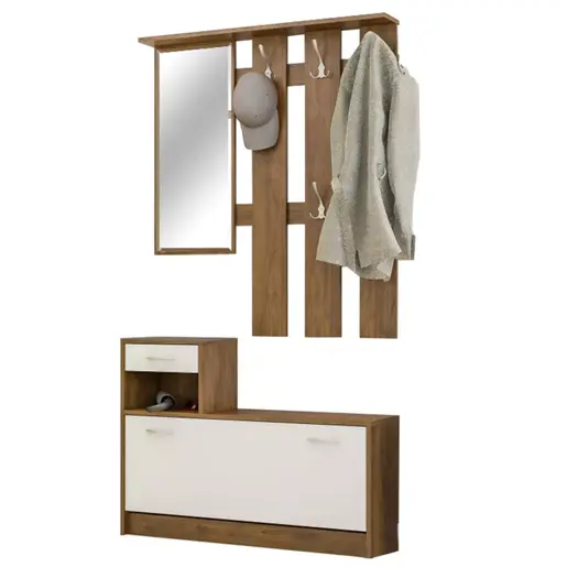 173-000022 Мебел за претсобје JAMIE во орев-бела боја 100×27.5×187 cm