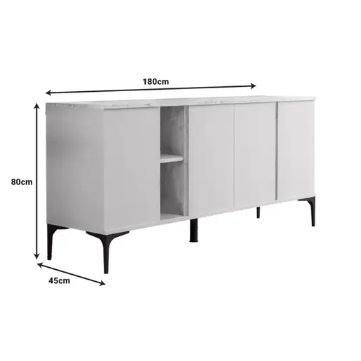 197-000268 Vetine комода во сиво-беж боја и површина со изглед на мермер 180x45x80cm