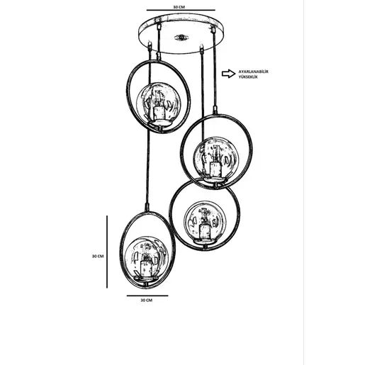 846STL2834 Лустер Ring 4 Lü Tepsili Bal Camlı Eskitme Sarkıt