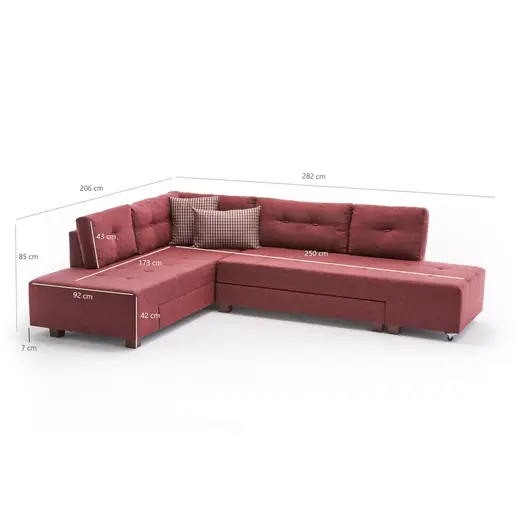 825BLC1186 Софа Manama Corner Sofa Bed Left - Claret Red