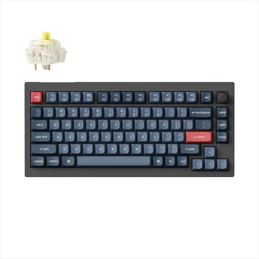 KEYBOARD WIRELESS MECHANICAL KEYCHRON V1 Max 75%, QMK/VIA, HS, RGB, Gateron Jupiter Banana switch, OSA PBT, Carbon Black (Non-Transparent), w/knob, V1M-D4