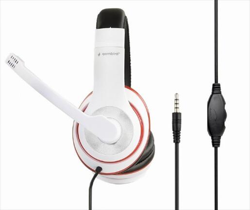 HEADPHONES GEMBIRD w/microphone 1x3.5mm White/Black, MHS-03-WTRDBK
