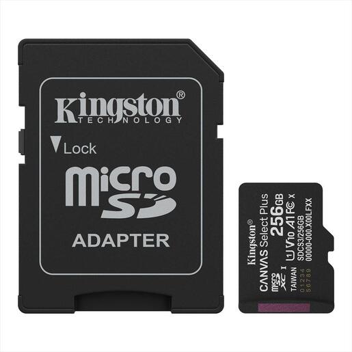 MEMORY CARD KINGSTON MICRO-SD 256GB CANVAS SELECT PLUS C10 UHS-I U1/U3 V10/30 100mb/s read, w/adapter, SDCS3/256GB