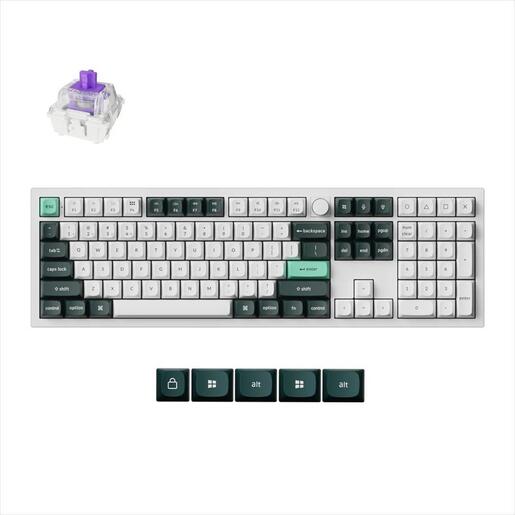 KEYBOARD MECHANICAL KEYCHRON Q6 HE QMK/VIA RGB, Gateron Double-Rail Magnetic Nebula Switch, Multi-Device (2.4Ghz & BT), Shell White,w/knob,Q6H-P1