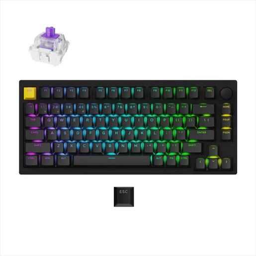 KEYBOARD MECHANICAL KEYCHRON LEMOKEY P1 HE 75% QMK/VIA, Al.body, RGB, (2.4 GHz & BT), Gateron Double-Rail Magnetic Nebula Switch, Black, Knob, P1H-M1-UK