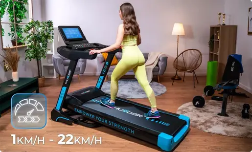 THUNDER Ел.лента за трчање Ignite Premium S TFT Black – 22 km/h, 15.6" Android дисплеј, 220 kg лента за трчање