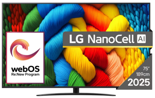LG 75 NANO 81A3A, 4K UHD NANO, SMART, webOS 25, a7 Gen8, ThinQ, HDR10