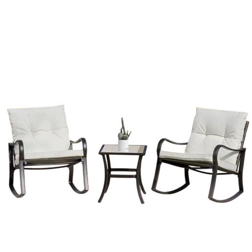 VERANO Градинарски сет – 2 лулашки столици + масичка (Столица 60.5×83×82 cm, Масичка 45×45×49.5 cm)
